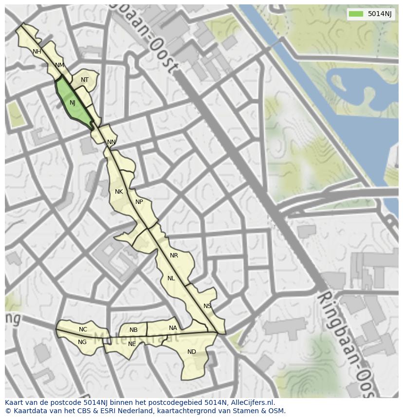 Afbeelding van het postcodegebied 5014 NJ op de kaart.