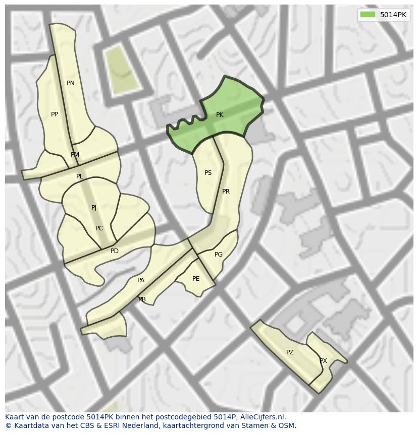 Afbeelding van het postcodegebied 5014 PK op de kaart.