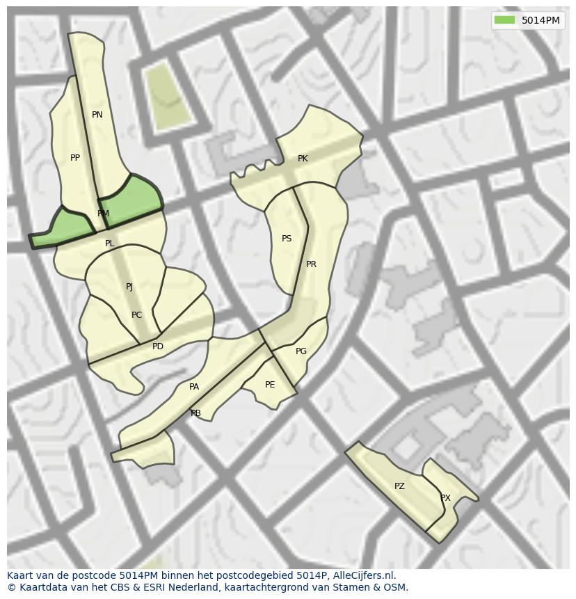 Afbeelding van het postcodegebied 5014 PM op de kaart.