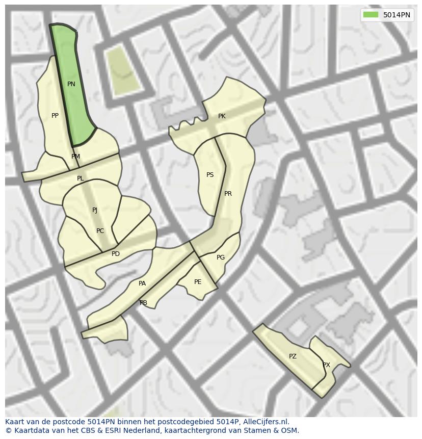 Afbeelding van het postcodegebied 5014 PN op de kaart.