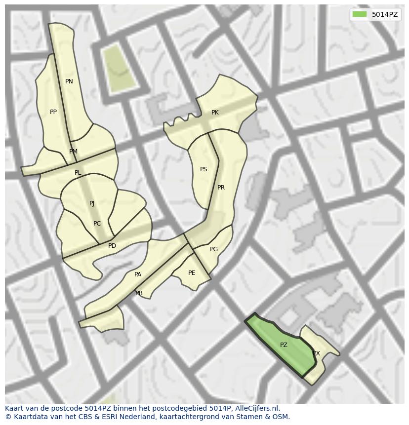 Afbeelding van het postcodegebied 5014 PZ op de kaart.