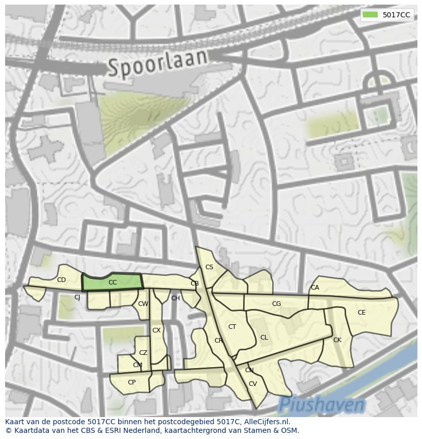 Afbeelding van het postcodegebied 5017 CC op de kaart.
