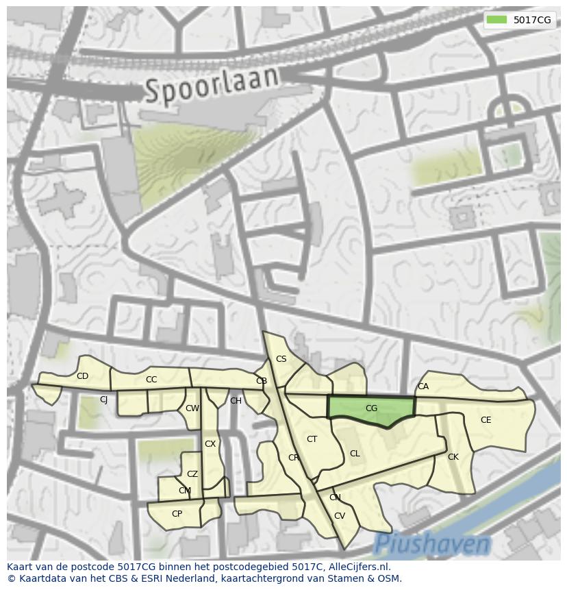 Afbeelding van het postcodegebied 5017 CG op de kaart.
