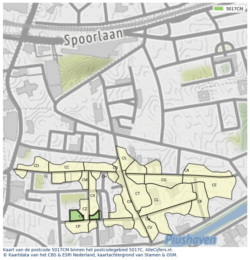 Afbeelding van het postcodegebied 5017 CM op de kaart.