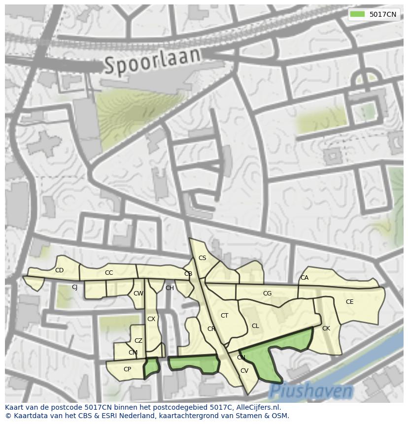 Afbeelding van het postcodegebied 5017 CN op de kaart.