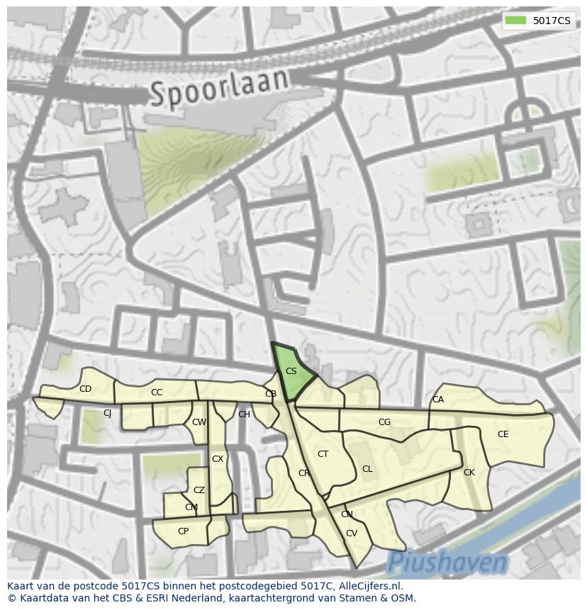 Afbeelding van het postcodegebied 5017 CS op de kaart.