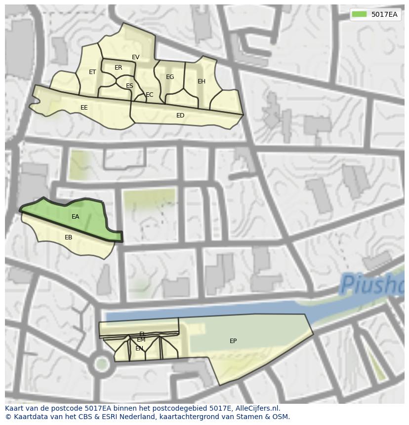 Afbeelding van het postcodegebied 5017 EA op de kaart.