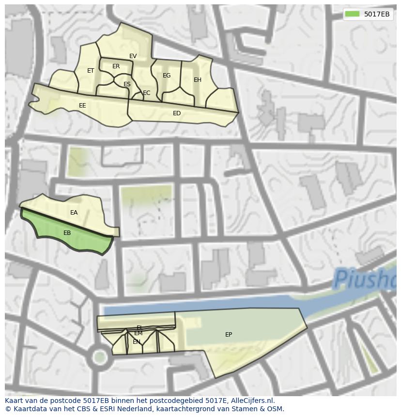 Afbeelding van het postcodegebied 5017 EB op de kaart.