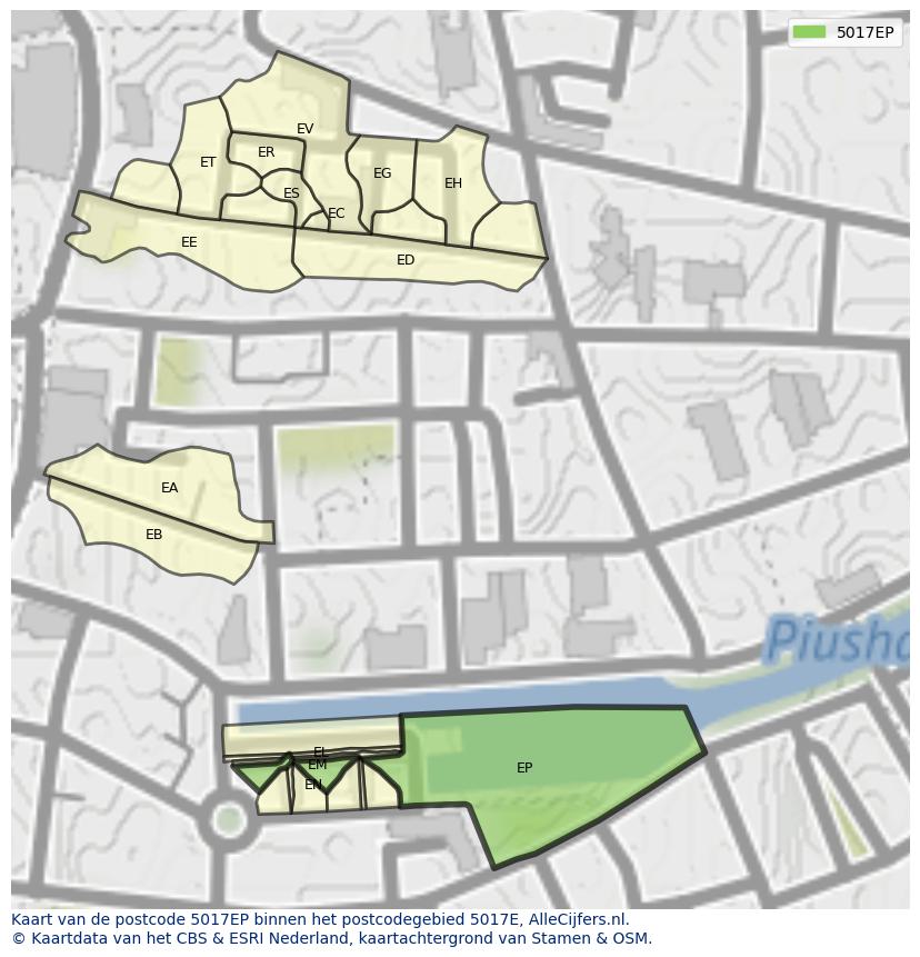 Afbeelding van het postcodegebied 5017 EP op de kaart.
