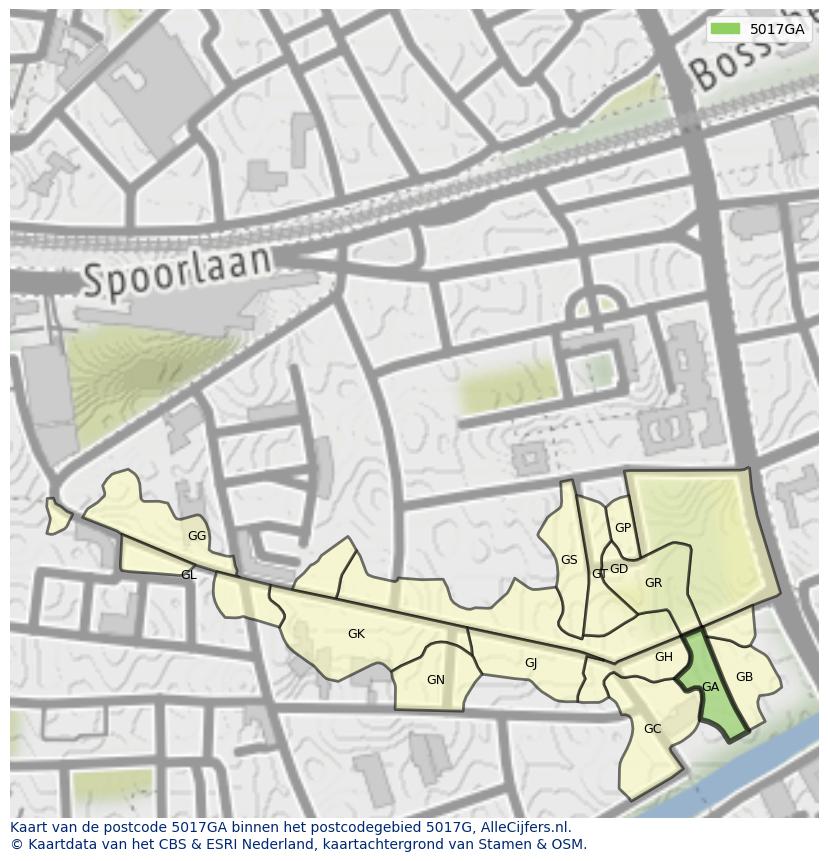 Afbeelding van het postcodegebied 5017 GA op de kaart.