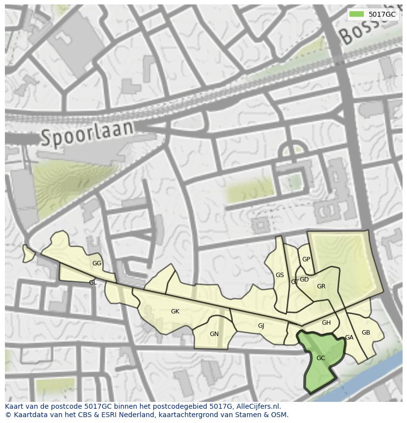 Afbeelding van het postcodegebied 5017 GC op de kaart.