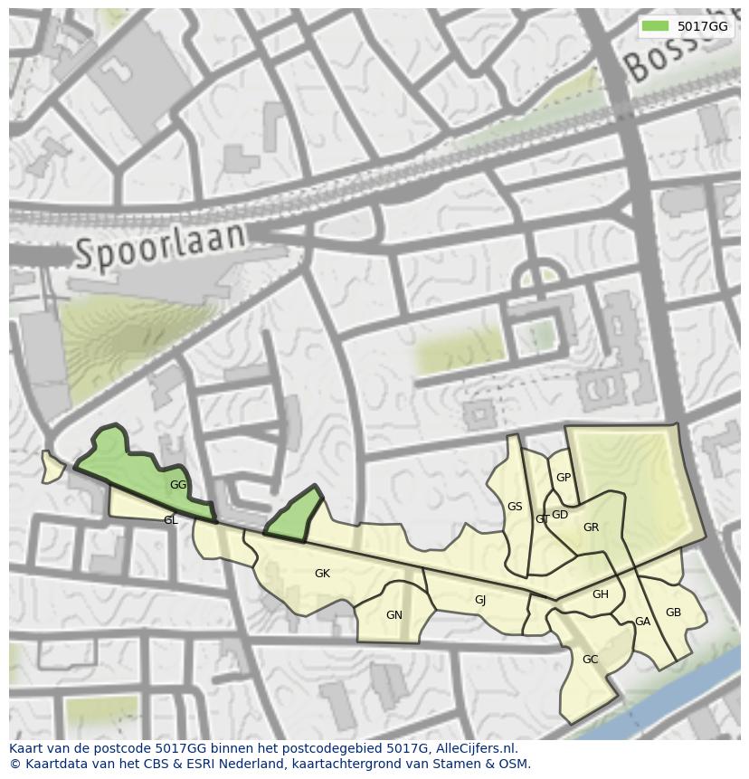 Afbeelding van het postcodegebied 5017 GG op de kaart.