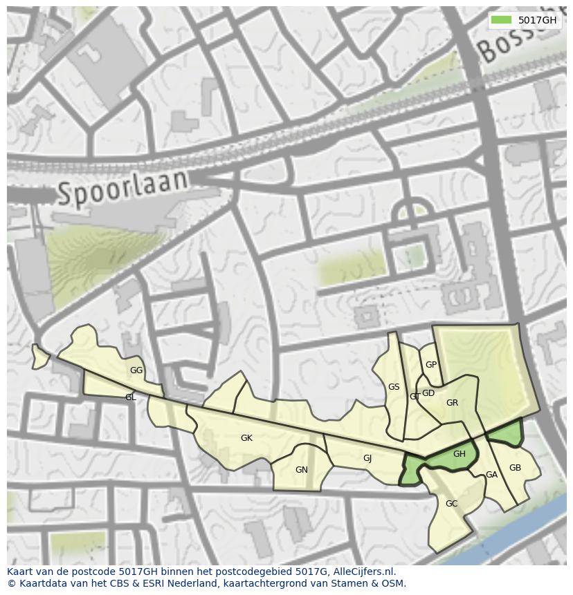 Afbeelding van het postcodegebied 5017 GH op de kaart.