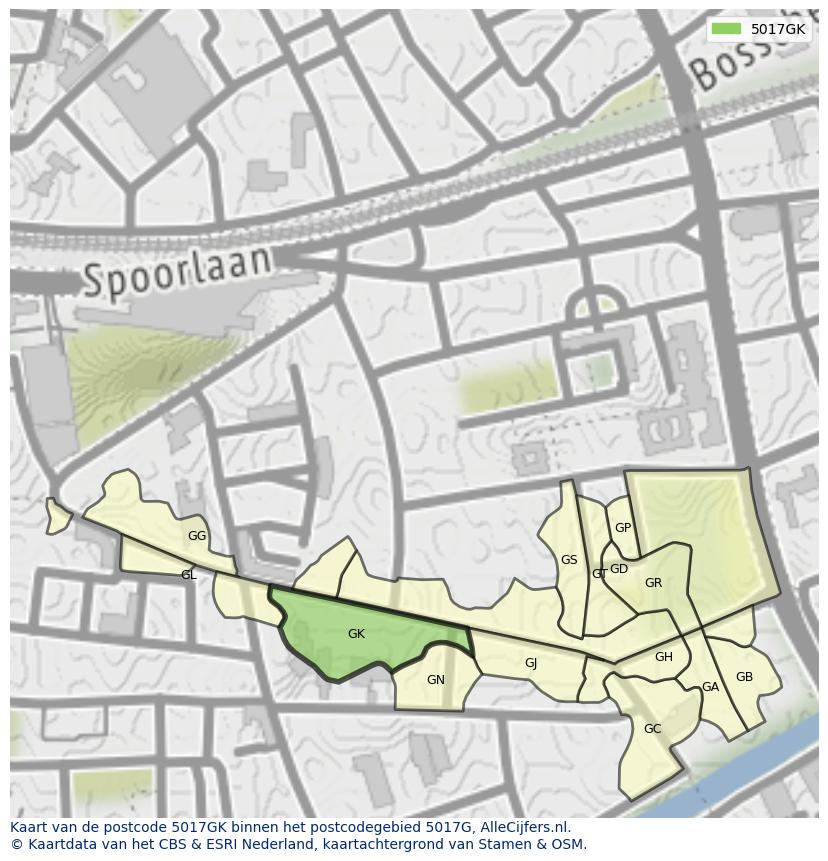 Afbeelding van het postcodegebied 5017 GK op de kaart.