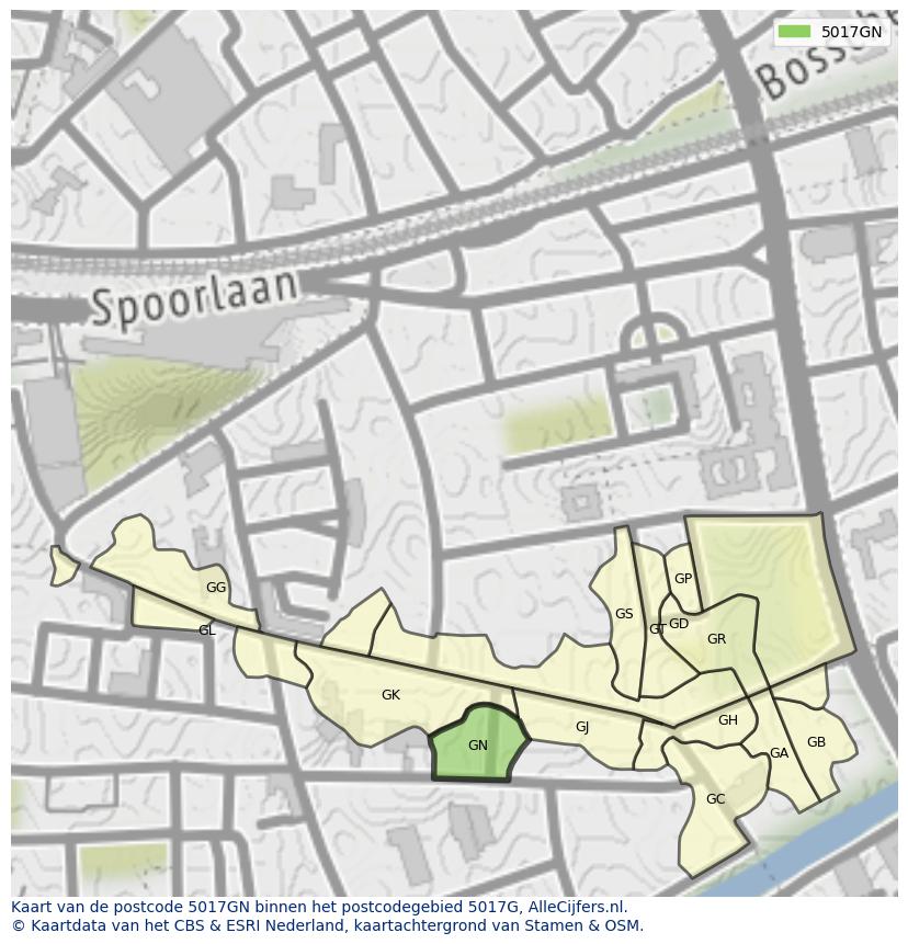 Afbeelding van het postcodegebied 5017 GN op de kaart.