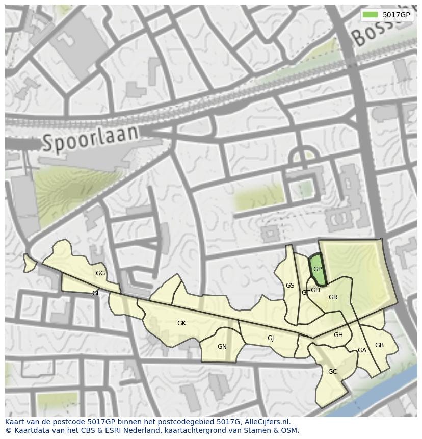 Afbeelding van het postcodegebied 5017 GP op de kaart.