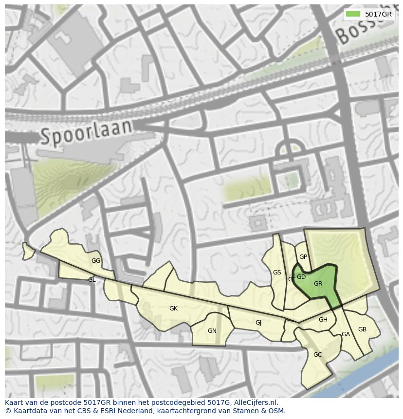 Afbeelding van het postcodegebied 5017 GR op de kaart.