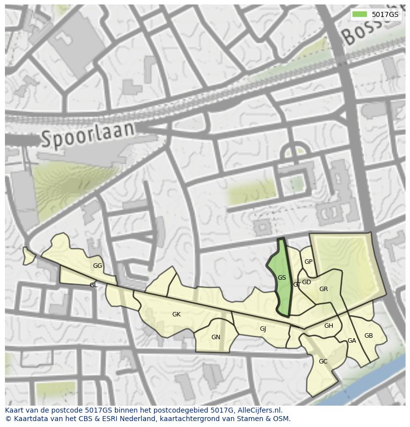 Afbeelding van het postcodegebied 5017 GS op de kaart.