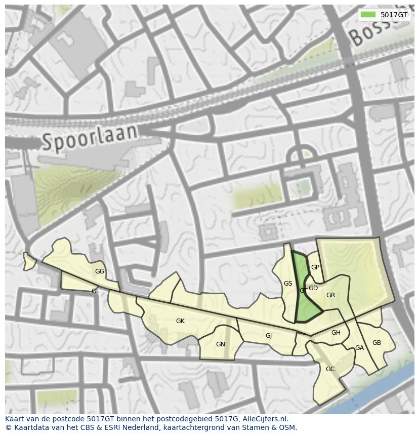 Afbeelding van het postcodegebied 5017 GT op de kaart.