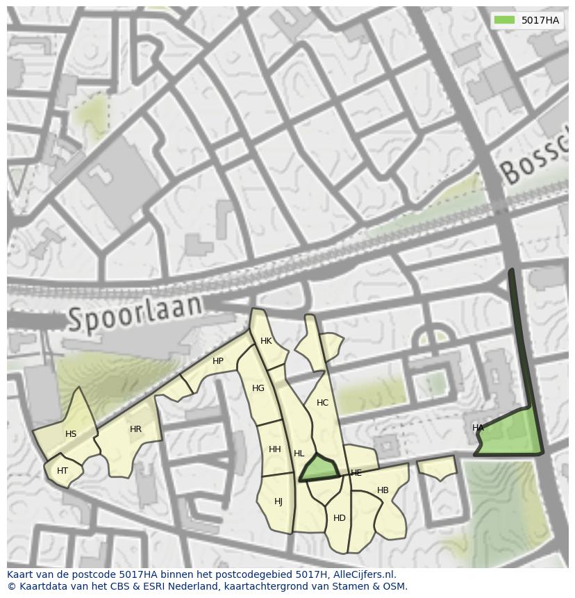 Afbeelding van het postcodegebied 5017 HA op de kaart.