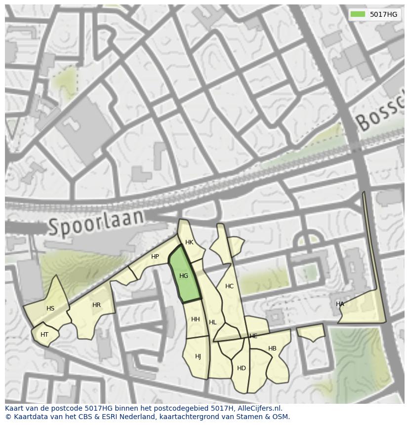 Afbeelding van het postcodegebied 5017 HG op de kaart.