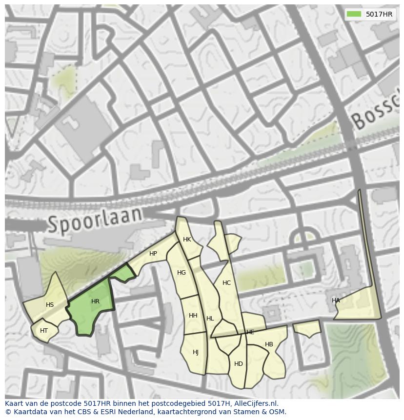 Afbeelding van het postcodegebied 5017 HR op de kaart.