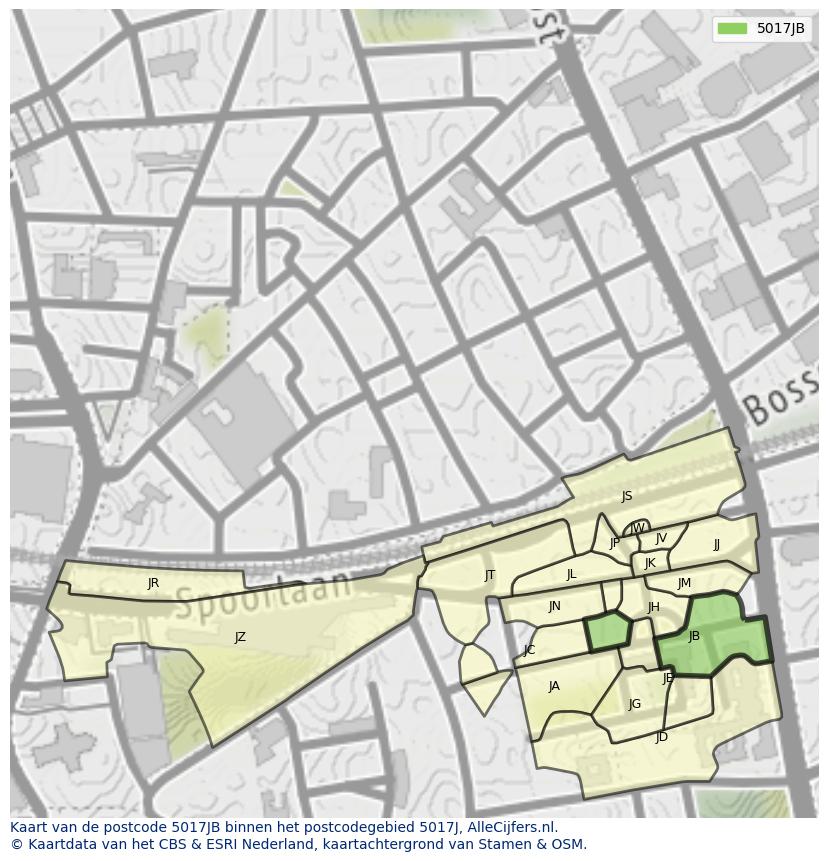 Afbeelding van het postcodegebied 5017 JB op de kaart.