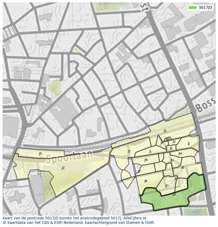 Afbeelding van het postcodegebied 5017 JD op de kaart.