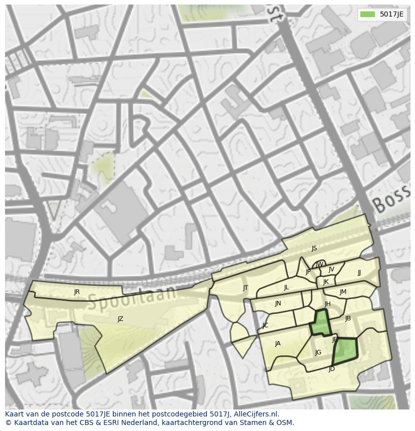 Afbeelding van het postcodegebied 5017 JE op de kaart.