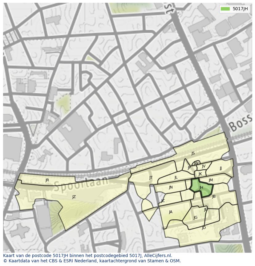 Afbeelding van het postcodegebied 5017 JH op de kaart.