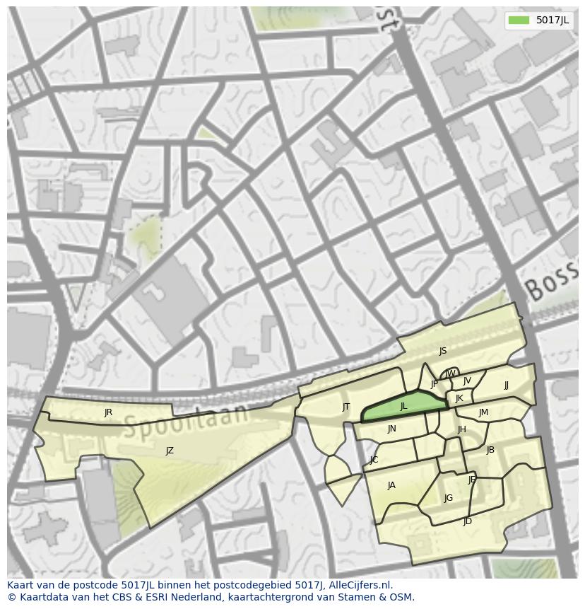 Afbeelding van het postcodegebied 5017 JL op de kaart.