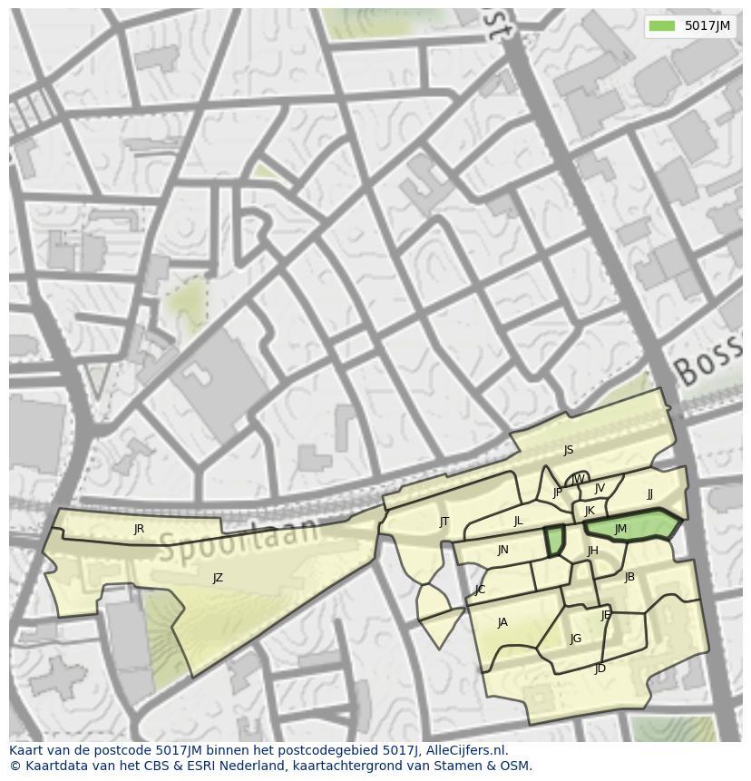 Afbeelding van het postcodegebied 5017 JM op de kaart.