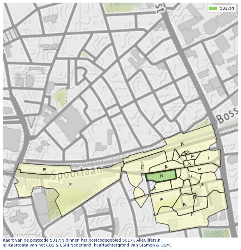 Afbeelding van het postcodegebied 5017 JN op de kaart.