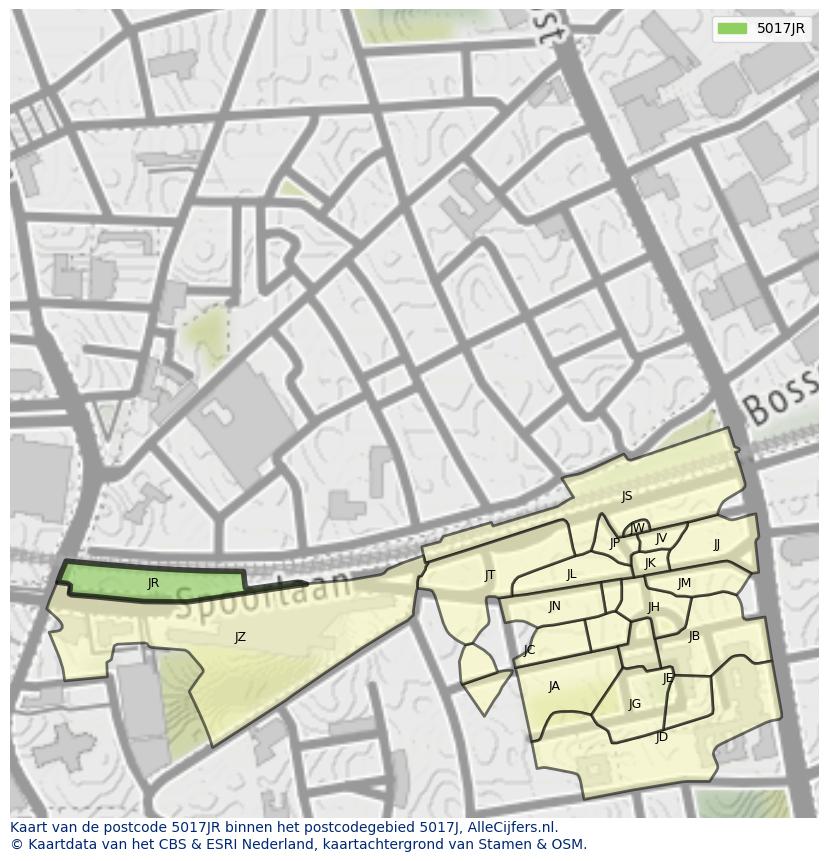 Afbeelding van het postcodegebied 5017 JR op de kaart.
