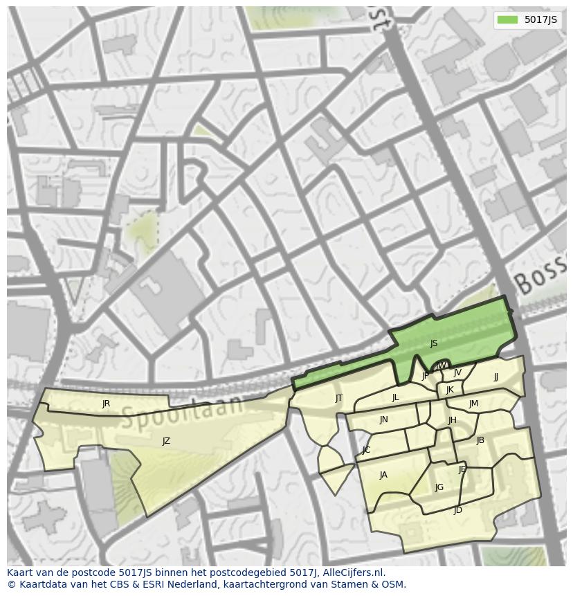 Afbeelding van het postcodegebied 5017 JS op de kaart.