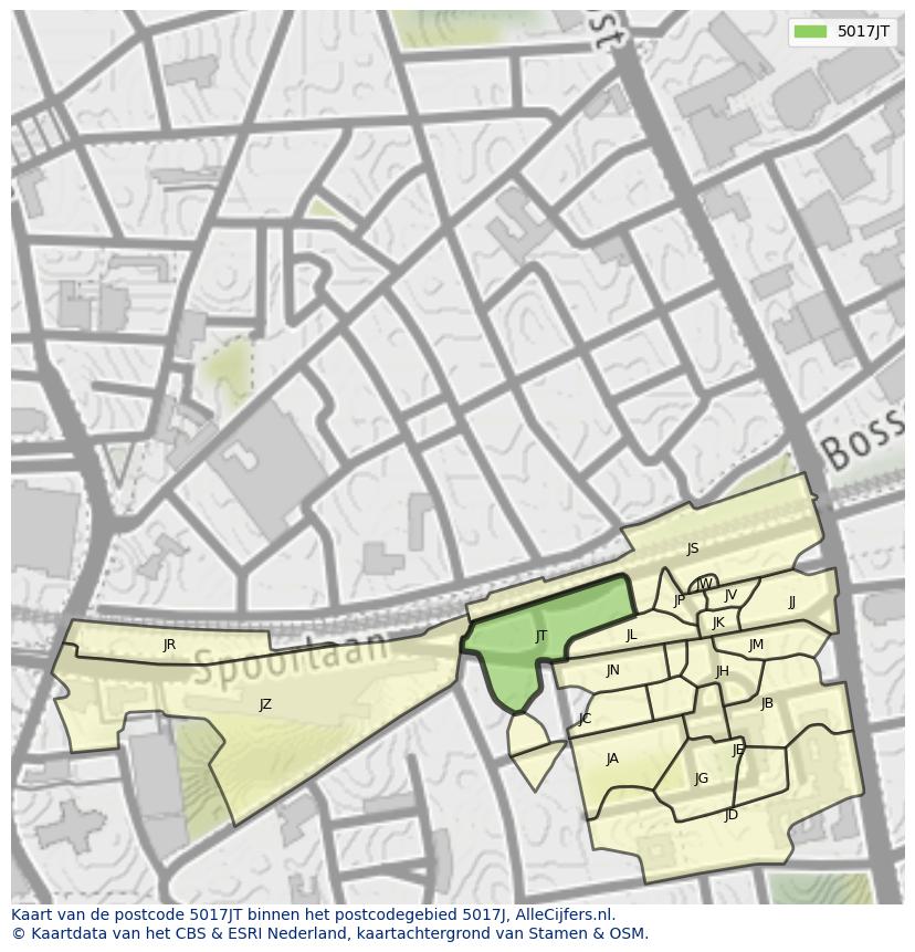 Afbeelding van het postcodegebied 5017 JT op de kaart.