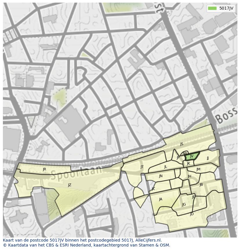Afbeelding van het postcodegebied 5017 JV op de kaart.