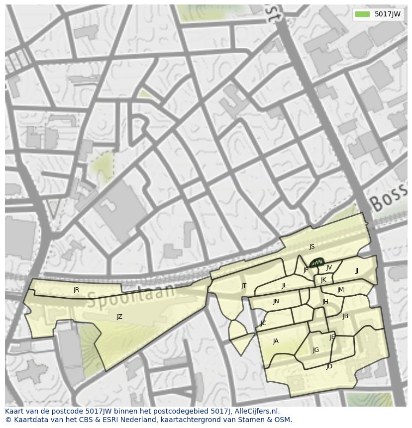 Afbeelding van het postcodegebied 5017 JW op de kaart.
