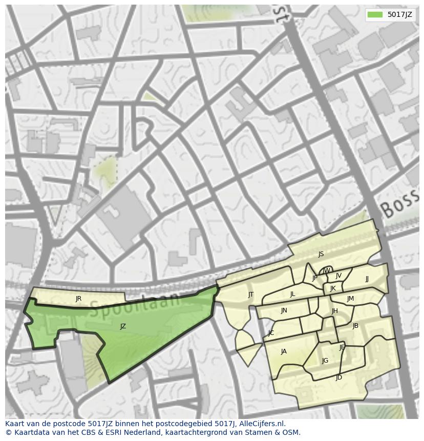 Afbeelding van het postcodegebied 5017 JZ op de kaart.