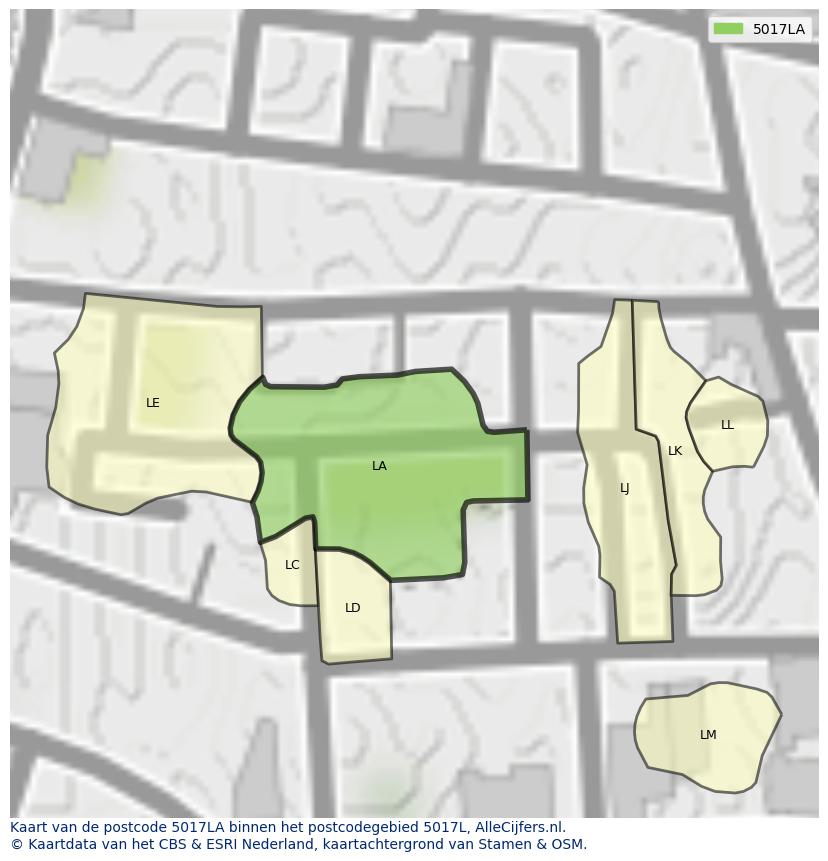 Afbeelding van het postcodegebied 5017 LA op de kaart.