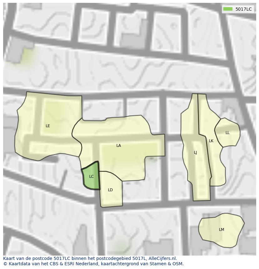 Afbeelding van het postcodegebied 5017 LC op de kaart.