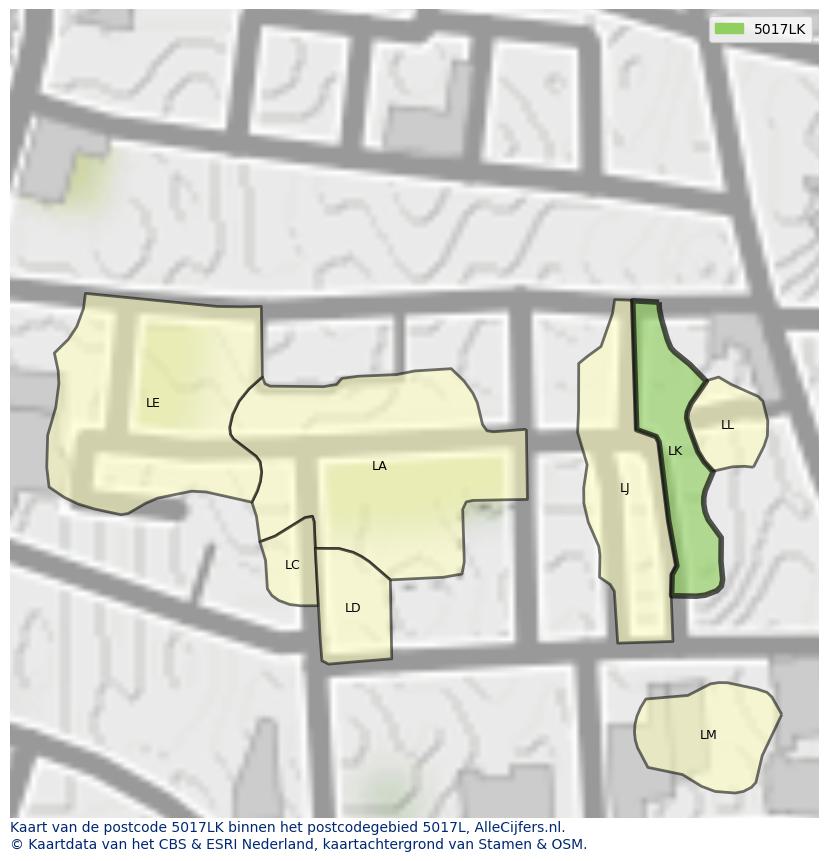 Afbeelding van het postcodegebied 5017 LK op de kaart.