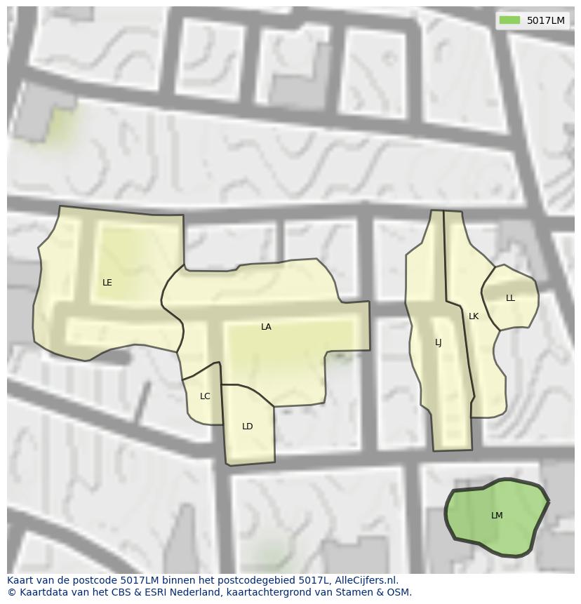 Afbeelding van het postcodegebied 5017 LM op de kaart.