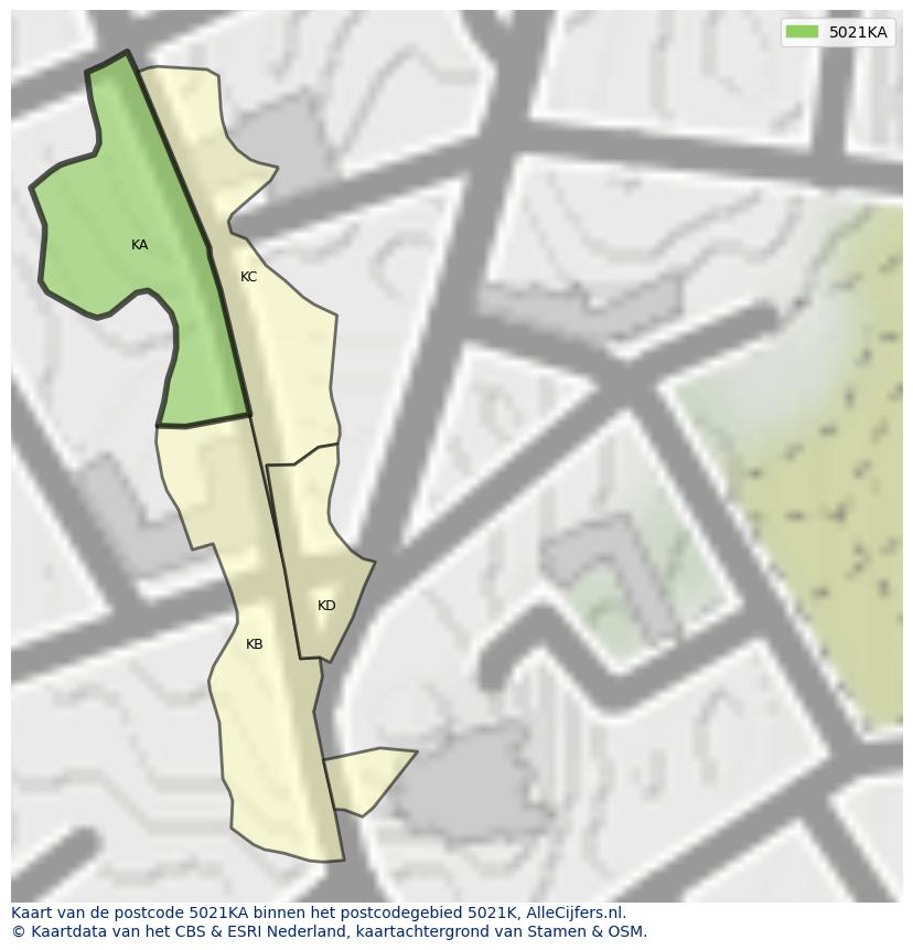 Afbeelding van het postcodegebied 5021 KA op de kaart.