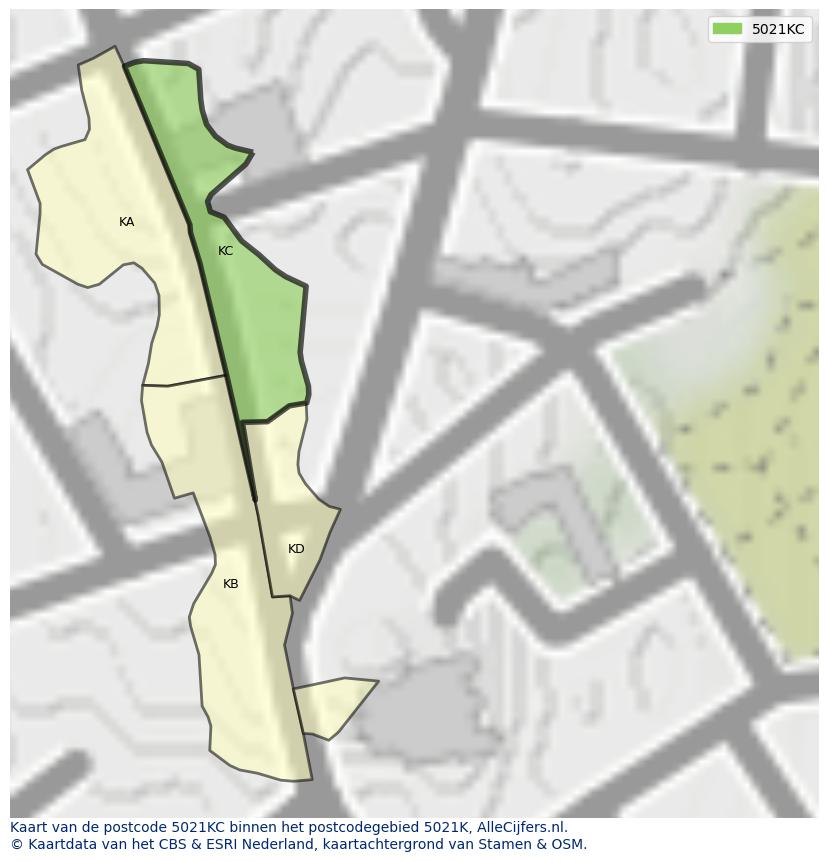 Afbeelding van het postcodegebied 5021 KC op de kaart.