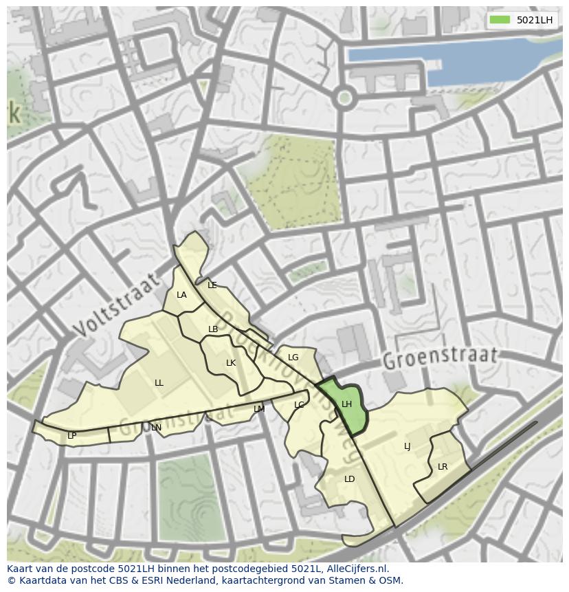 Afbeelding van het postcodegebied 5021 LH op de kaart.