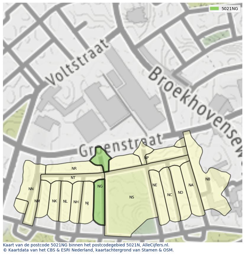 Afbeelding van het postcodegebied 5021 NG op de kaart.