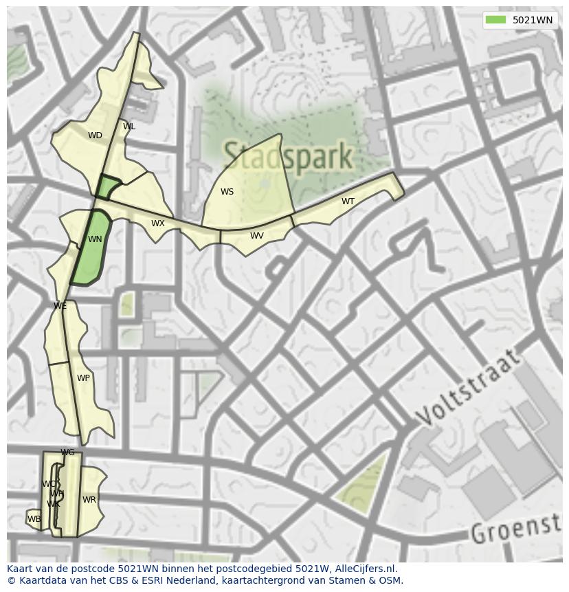 Afbeelding van het postcodegebied 5021 WN op de kaart.