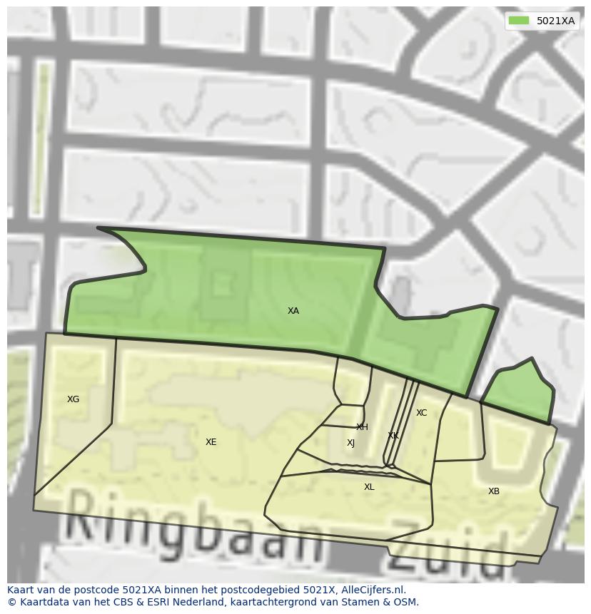 Afbeelding van het postcodegebied 5021 XA op de kaart.