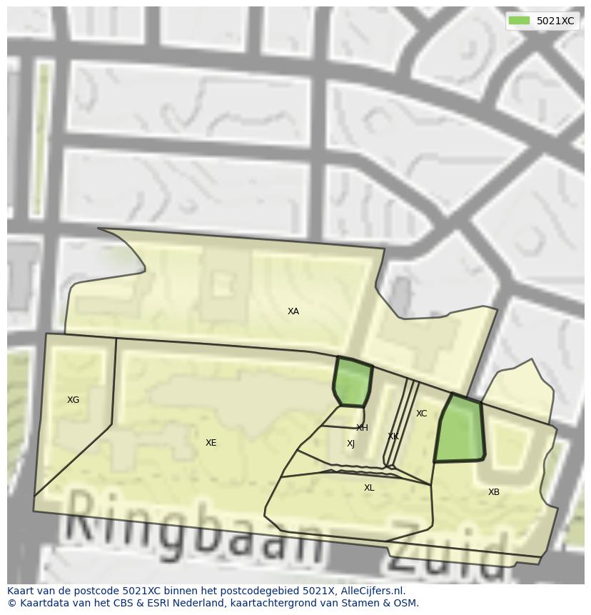Afbeelding van het postcodegebied 5021 XC op de kaart.